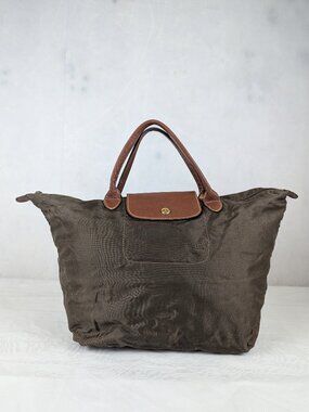 Longchamp Le Pliage Foldable Tote Bag Green Nylon Leather | Used Clean |